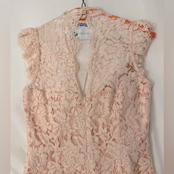 Revolve Aijek eyelash pink lace mini dress keyhole back - Picture 5 of 16